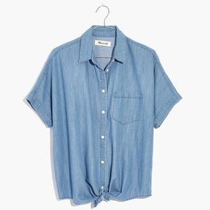 Madewell Denim Short Sleeve Tie-Front Shirt